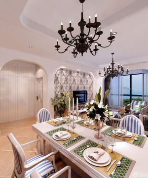 2023地中海复古室内餐厅吊灯装修样板间