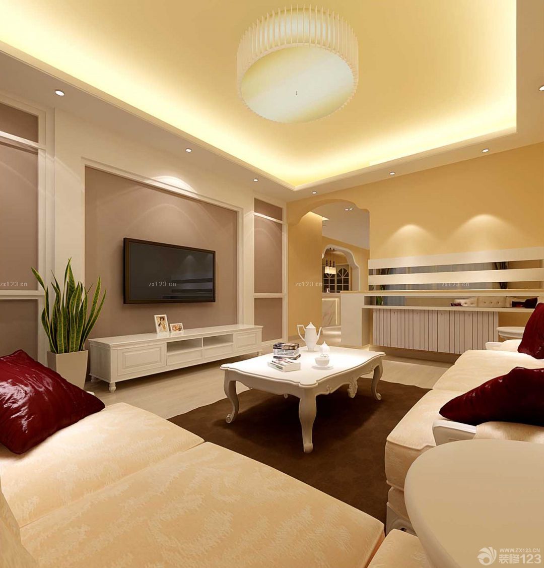 温馨简欧式风格客厅电视墙装修设计图片