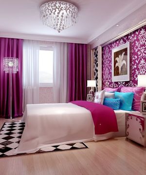 卧室紫色窗帘装修效果图片三室两厅119