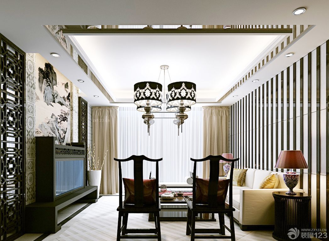 时尚中式风格装修效果图大全2025图片客厅吊顶欣赏