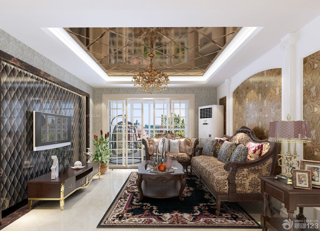 古典欧式风格装修效果图大全2025图片客厅吊顶
