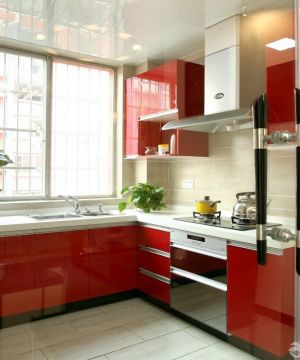 经典小户型厨房红色橱柜装修图片