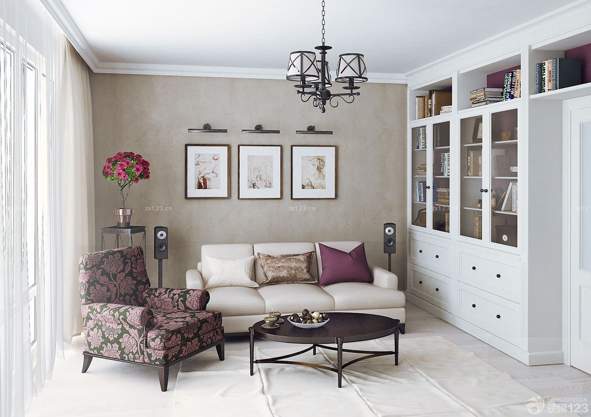 超小客厅白色橱柜装修效果图