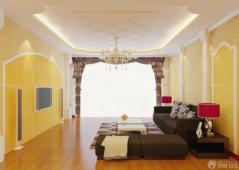 黄色硅藻泥背景墙面装修效果图2025