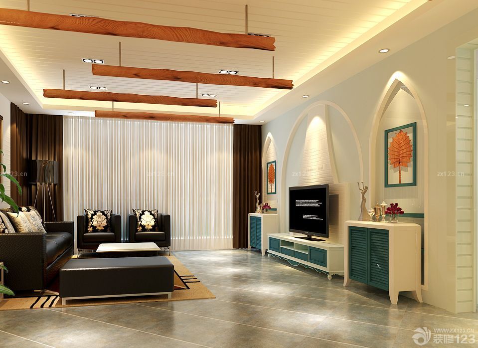 客厅硅藻泥背景墙简装修效果图2025