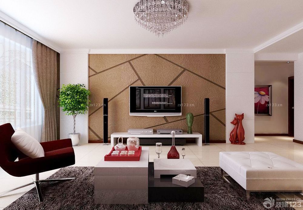 现代客厅硅藻泥背景墙效果图2025