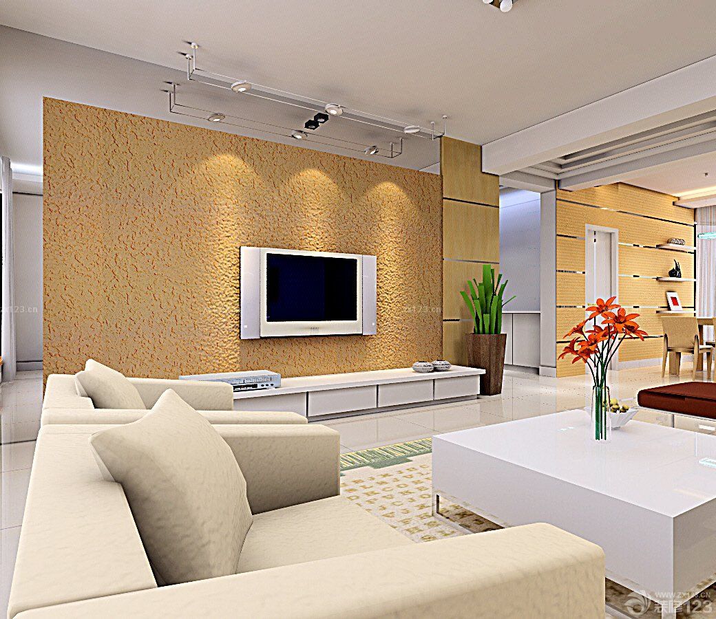 2023家装现代风格设计客厅电视硅藻泥背景墙装修效果图