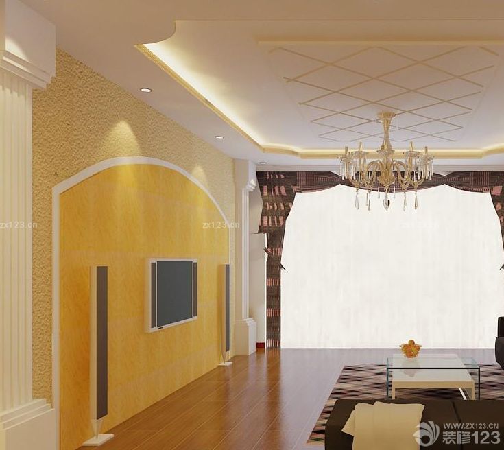 小户型简欧客厅电视硅藻泥背景墙装修效果图片