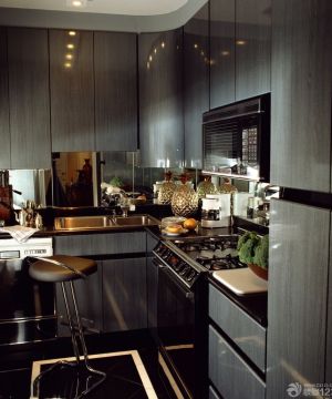 现代时尚一室一厅小厨房橱柜装修样板间
