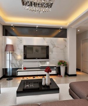 精致现代风格家装客厅电视背景墙砖装修图片