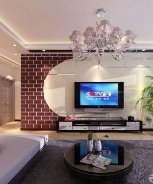 2023家装现代风格客厅电视硅藻泥背景墙装修效果图 