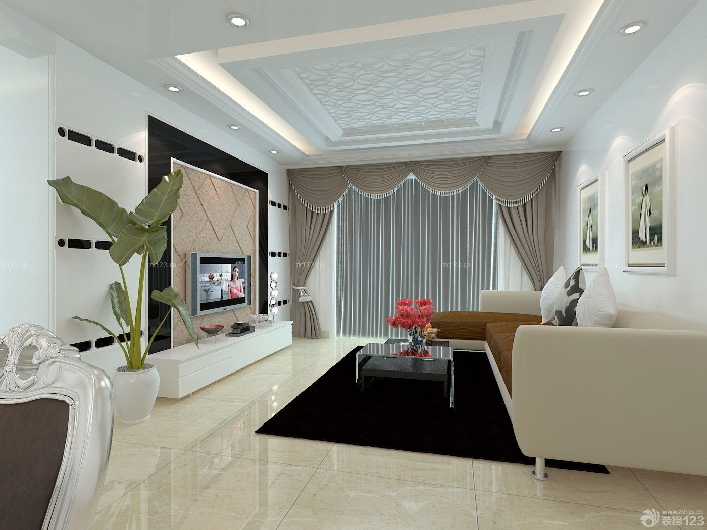 三室两厅客厅欧式窗帘设计装修效果图