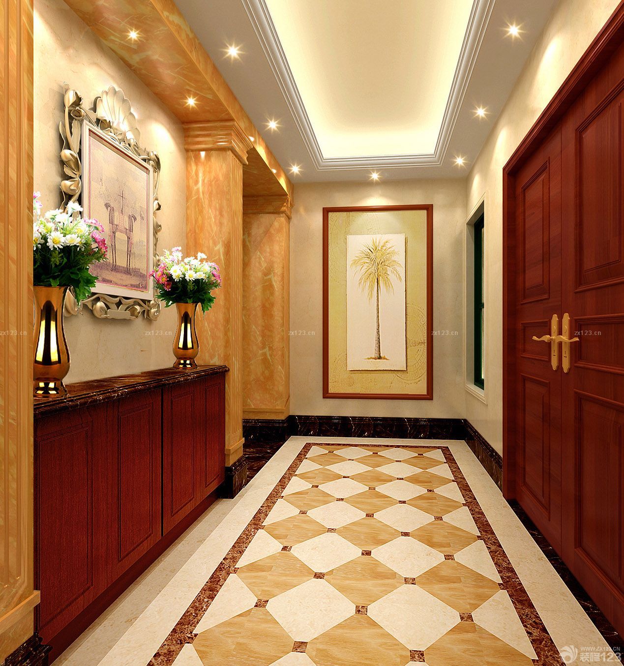 中式混搭风格玄关鞋柜玄关柜装修效果图片