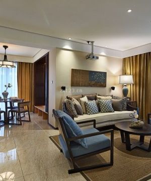 110平米家庭装修新中式沙发背景墙效果图欣赏