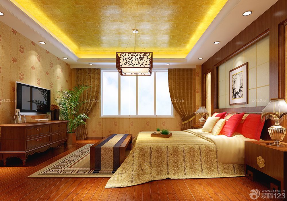 中式别墅装修风格卧室吊灯图片欣赏
