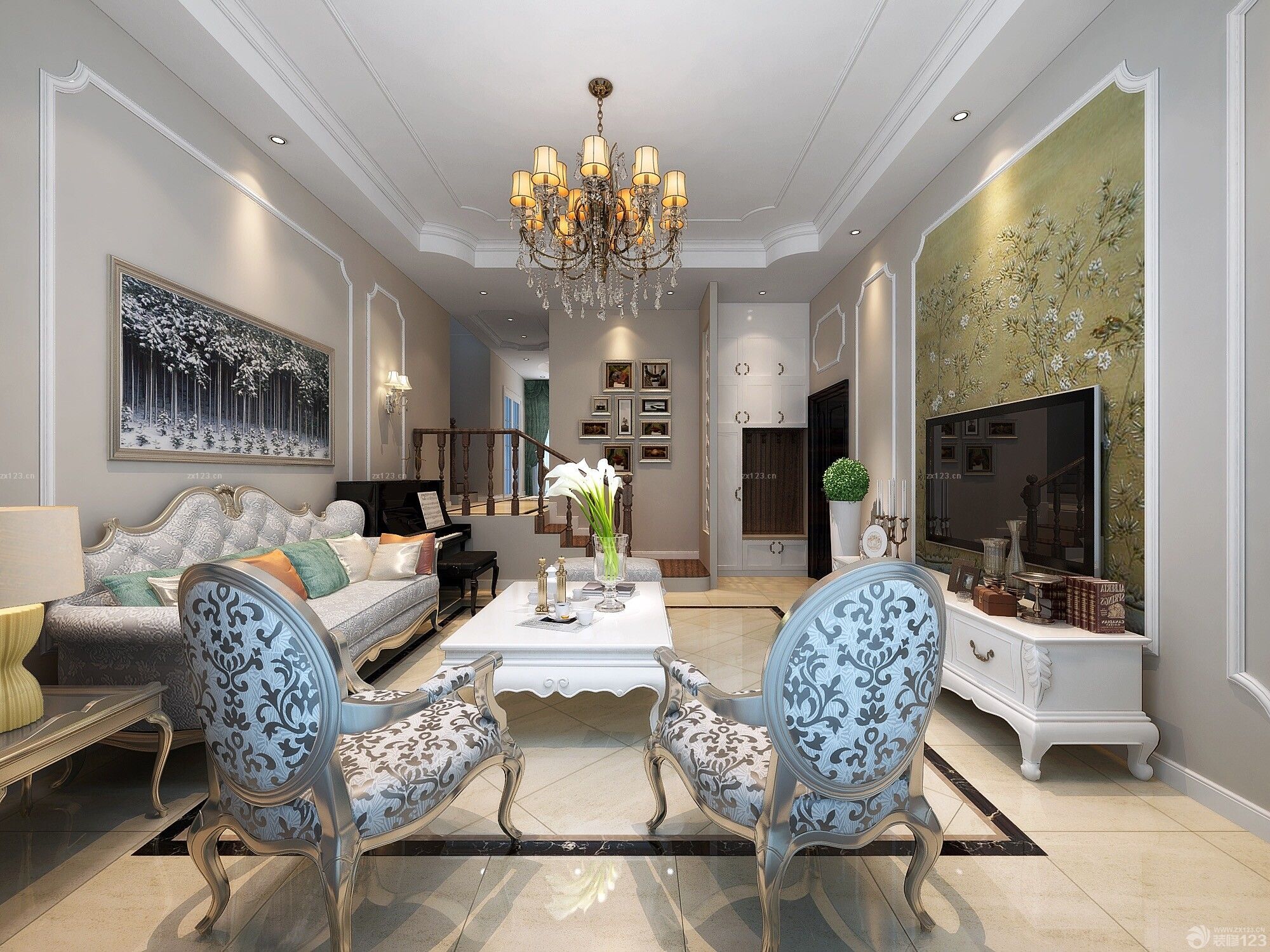 简约欧式客厅田园风电视墙装修效果图片