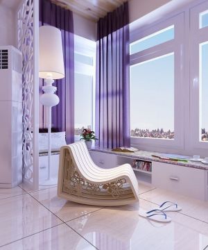 2023唯美客厅阳台紫色窗帘装修实景图欣赏