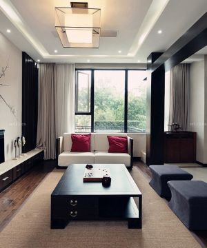 现代中式房子家装客厅装修设计图片大全80平方