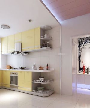 敞开式厨房黄色橱柜装修效果图片2023款