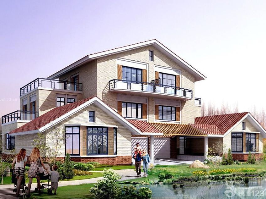 2025三层别墅外墙红砖装修设计效果图大全