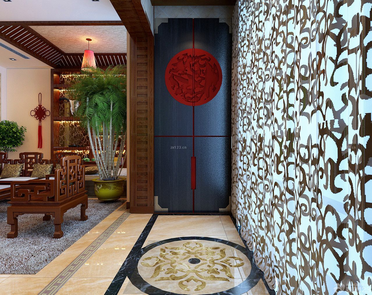 2025中式走廊玄关墙面设计装修效果图