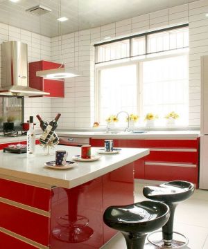 6平米时尚厨房红色橱柜装饰图片大全