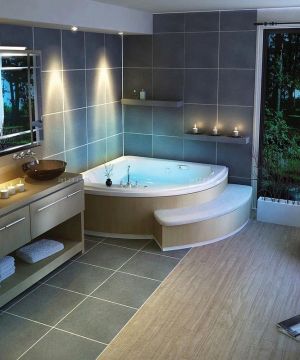 豪华家庭卫生间台阶浴缸装修效果图大全2023图片