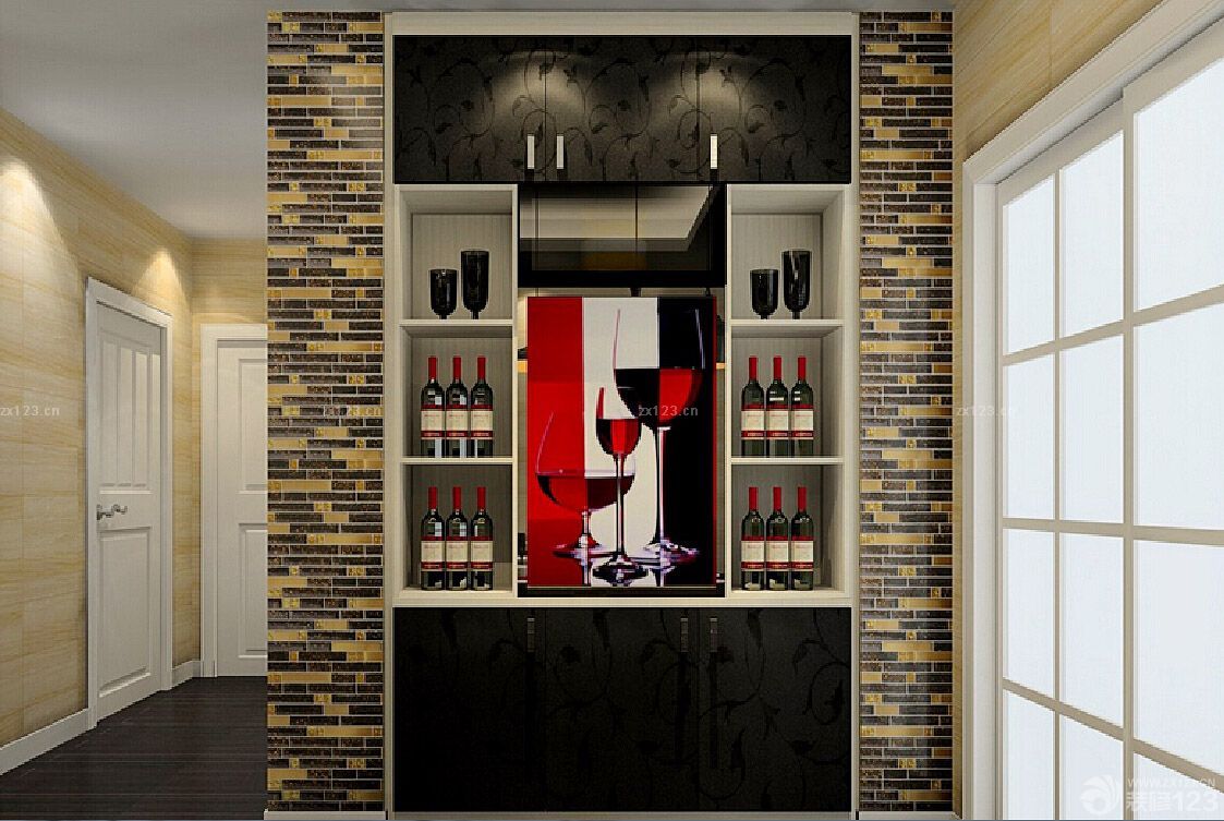 欧式小户型家居餐厅与客厅酒柜隔断装修设计图片