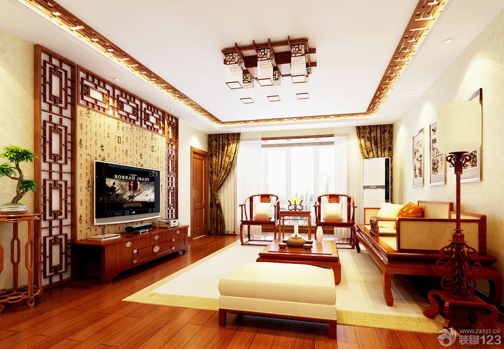 2025中式家装客厅装修电视背景壁纸图案