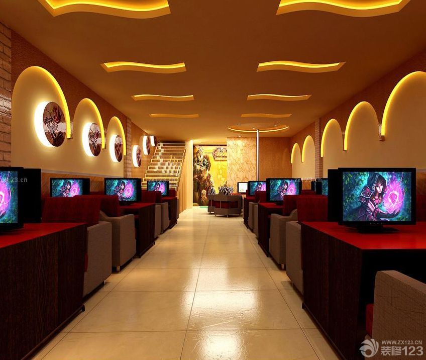 高档网吧地板砖装修效果图2025图片