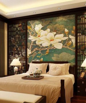 中式风格床头壁画背景墙装修效果图大全2023图片