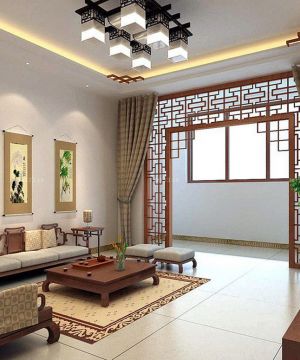 中式客厅沙发背景墙挂画装修效果图大全2023图片