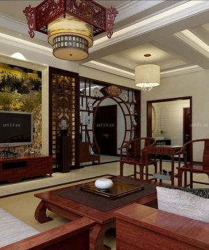 中式大客厅吊灯装修效果图大全2023图片