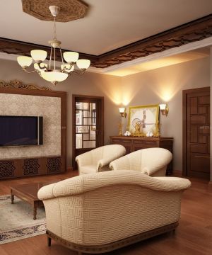 简欧与中式混搭风格客厅装修效果图大全2025图片