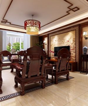 中式客厅实木家具摆放装修效果图2023