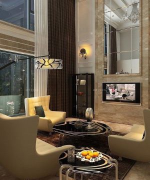 中式别墅客厅电视背景墙装修效果图2023