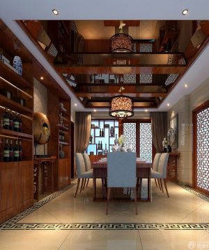 中式豪华室内餐厅装修效果图2023