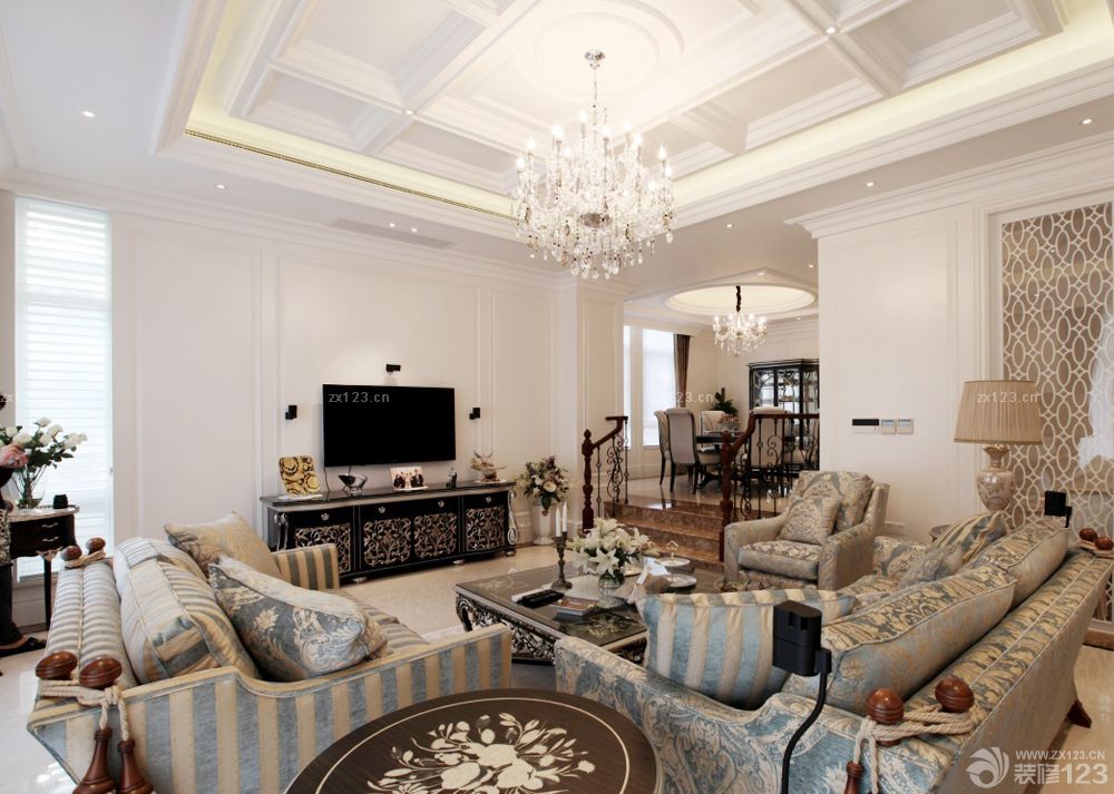 美式别墅设计家装客厅效果图大全2025