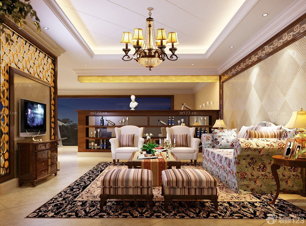 美式田园风格家装客厅效果图大全2025