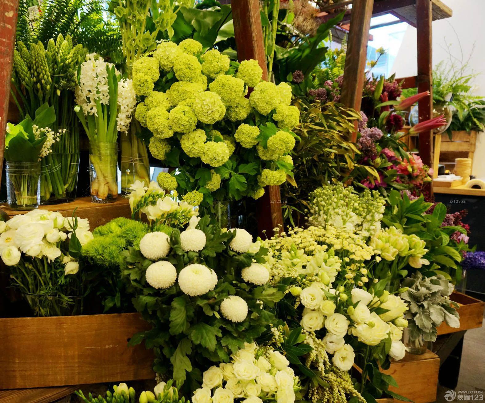 鲜花店木制花架装修效果图片2025