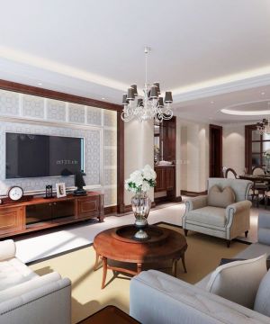 美式家装客厅布艺沙发装修效果图片大全2023