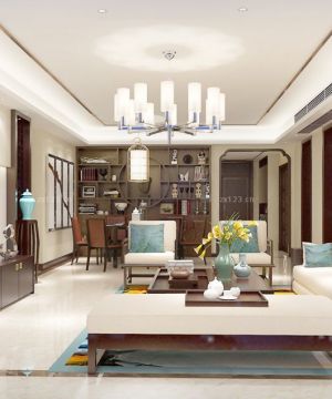 现代简约中式风格家装客厅效果图大全2023