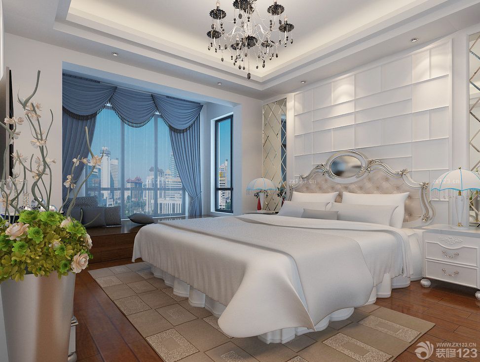 2025欧式最新蓝色窗帘装修效果图片