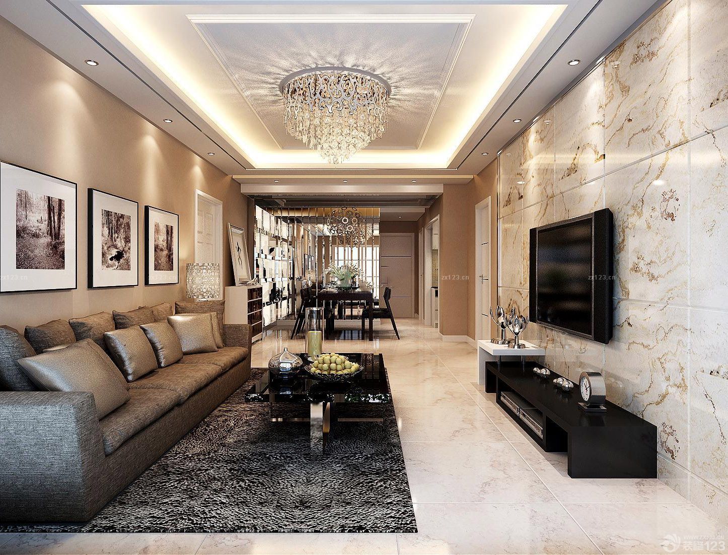 欧式别墅客厅电视背景墙装修效果图2025简约