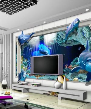 别墅客厅3d电视背景墙效果图2025简约