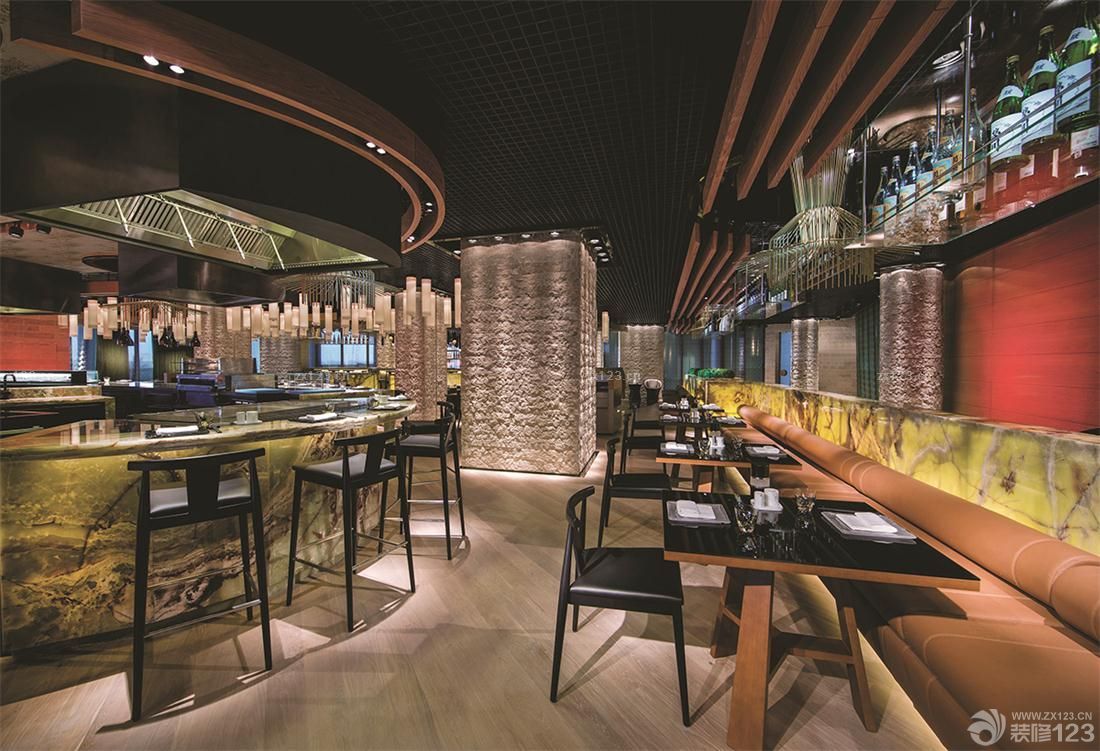 经典日式酒吧实木地板贴图效果图