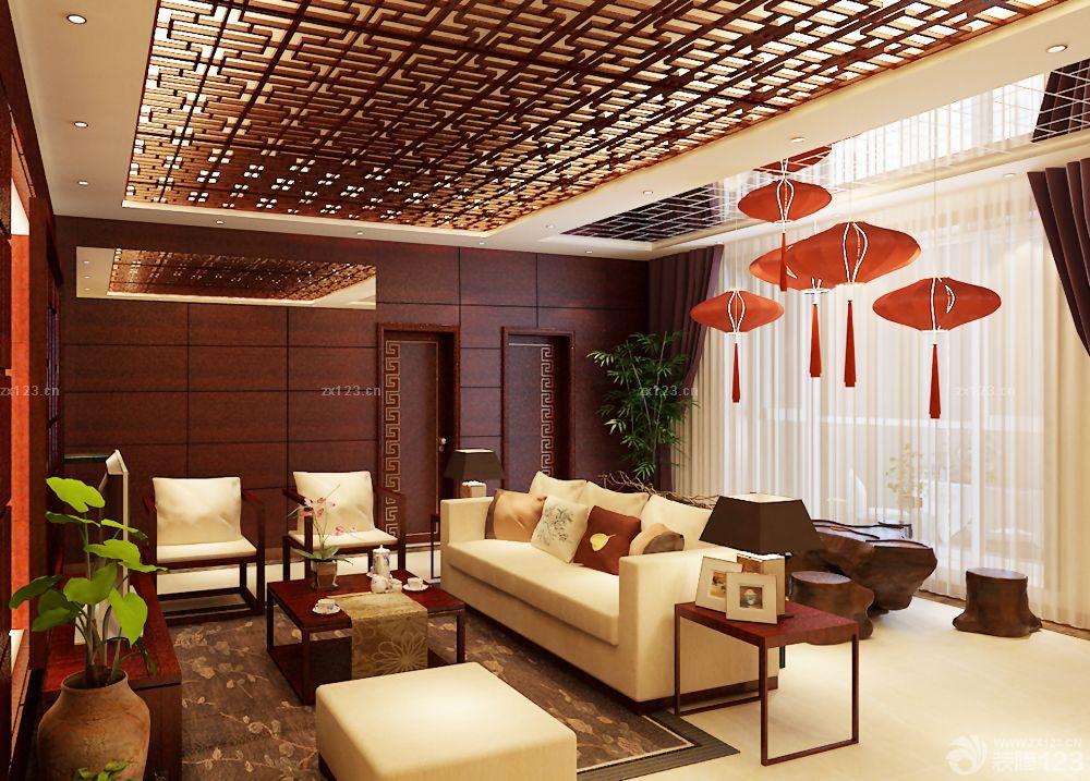 轻钢别墅客厅吊顶效果图2025