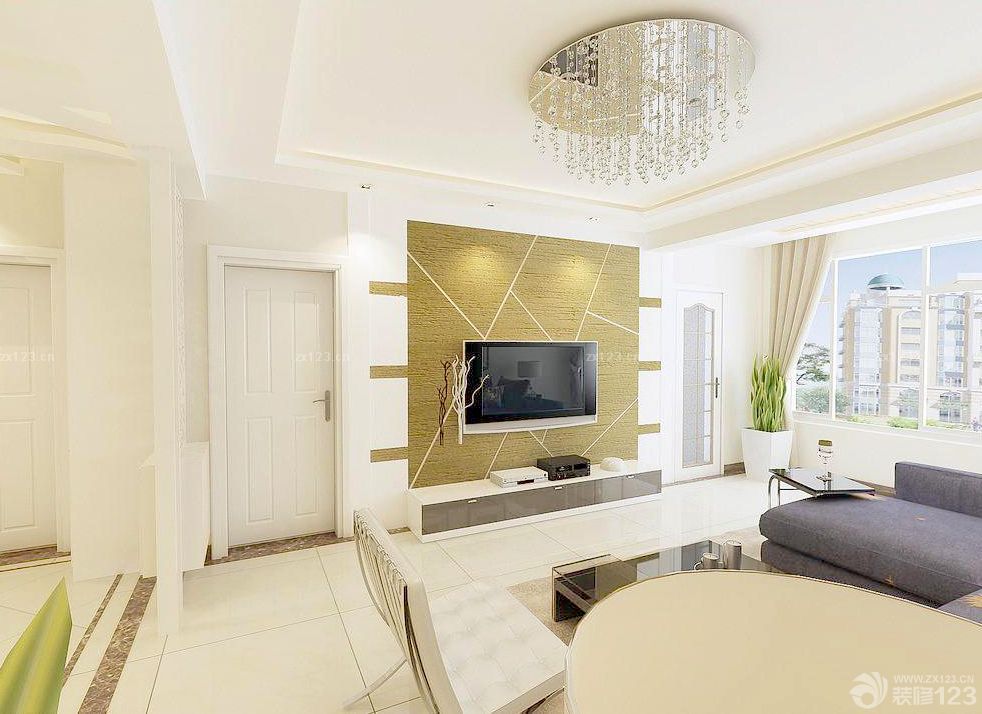 简约田园风格客厅硅藻泥电视背景墙装修效果图