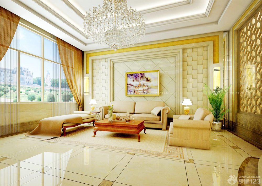 简约欧式客厅窗帘搭配装修效果图