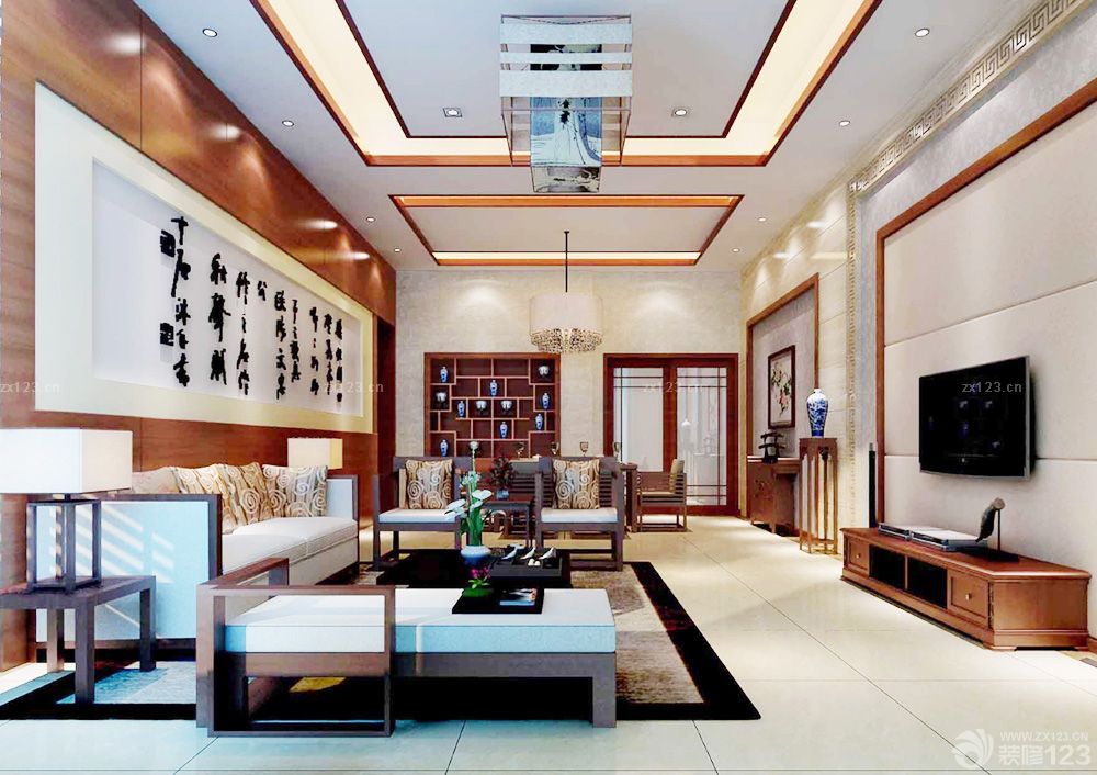 简约中式客厅地砖装修效果图大全2025图片